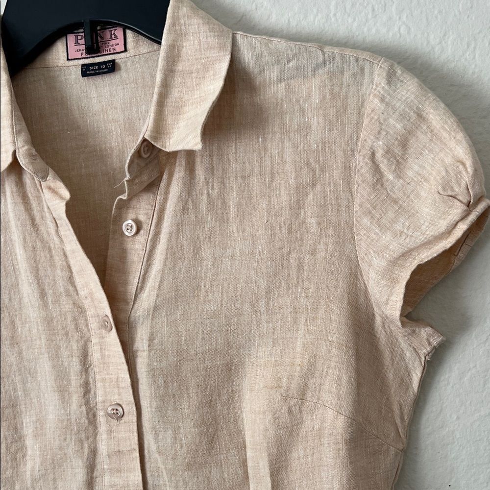 Like New! Thomas Pink 100% Linen Button-Front Belted Peplum Top in Size 8 - Picture 3 of 14